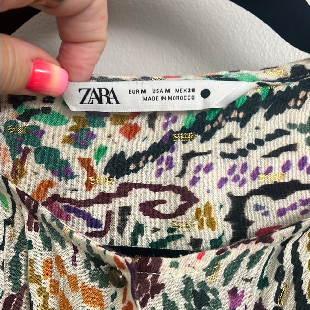 Zara Cream and Pink Puff Sleeve Blouse - Picture 3 of 8